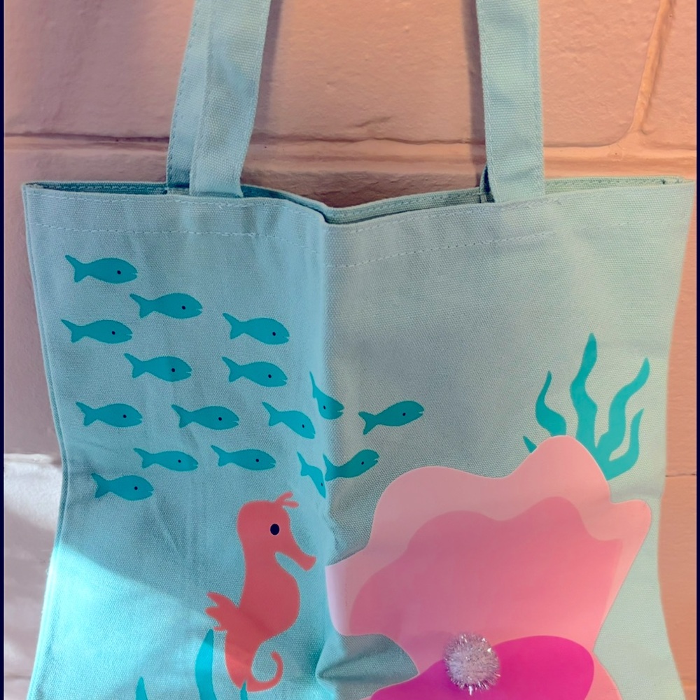 Turquoise Canvas Seahorse Tote Bag